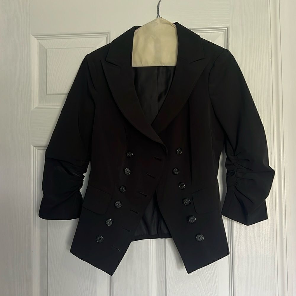 Elizabeth & Jeans Black Double Breasted Rcuhed Sleeve Blazer Jacket - Size 4